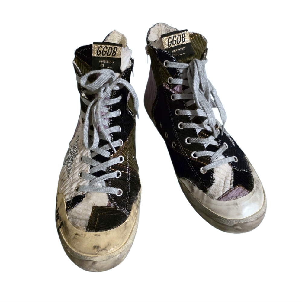 Golden Goose Francy Penstar Classic Velvet Patchwork Black/Multi Size 9 - Picture 2 of 14